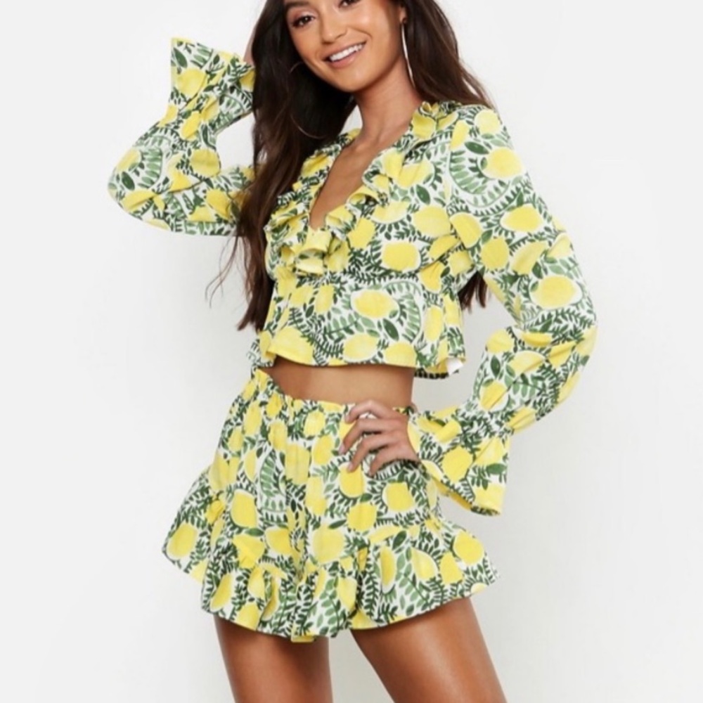 Lemon Yellow Boohoo Matching Short and Top Set